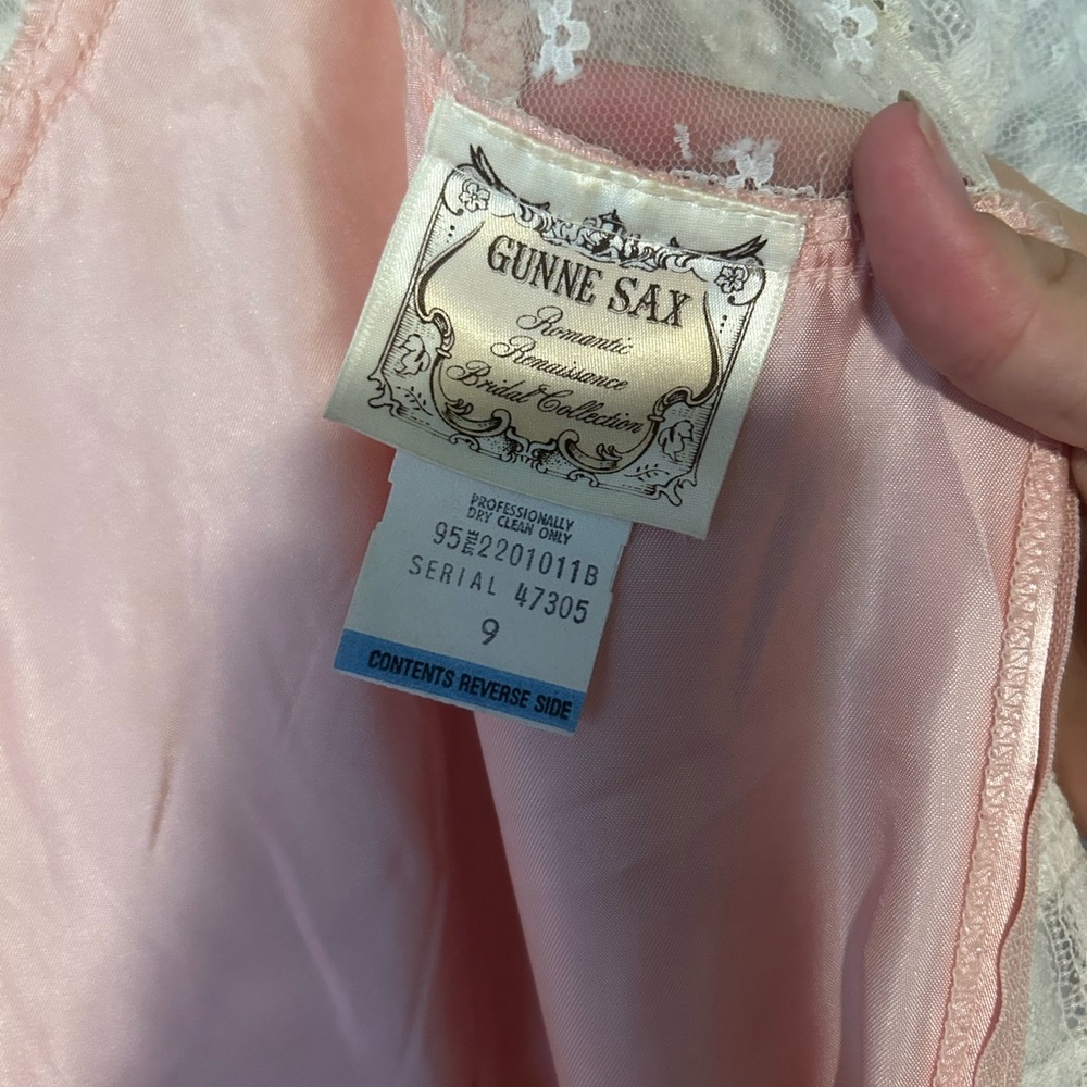Vintage 1970’s 80’s Gold Label Gunne Sax Dress Peach Pink Lace Satin Size 9 - Picture 4 of 17